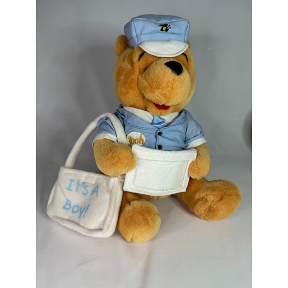 Winnie the Pooh It's A Baby Boy Birth Announcement Mail Carrier Plush Pooh Bear - Picture 1 of 5